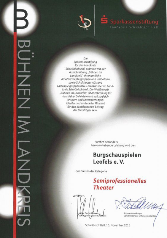 Verleihung des Hauptpreises der Sparkassenstiftung